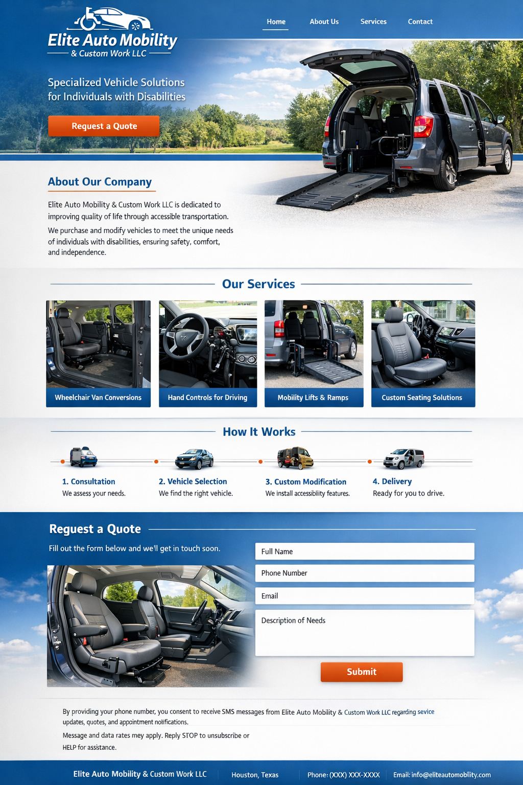 Accessible vehicle website visual with wheelchair ramp van